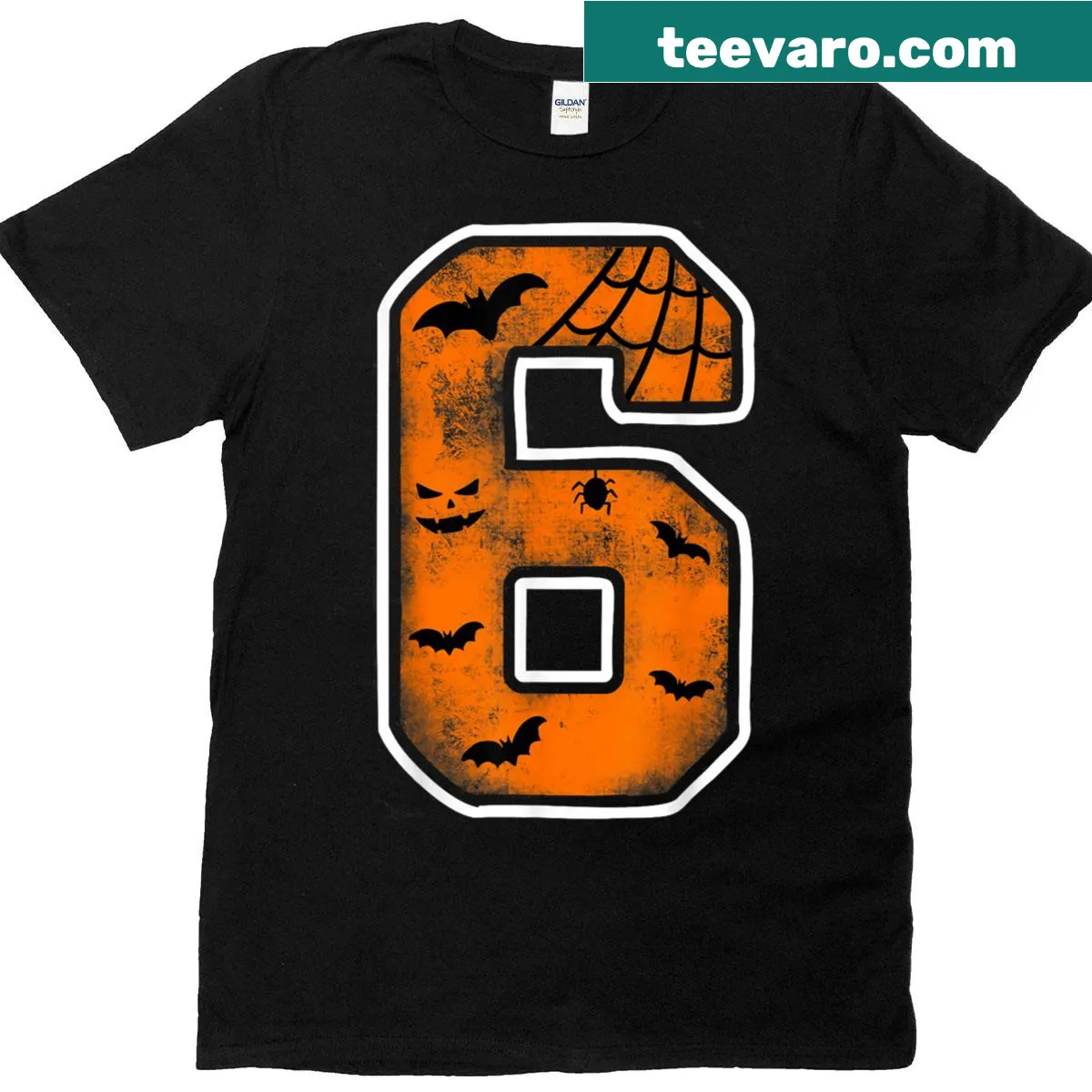 T-shirt for a child's 6th Halloween birthday featuring number 6 — on a men's t-shirt