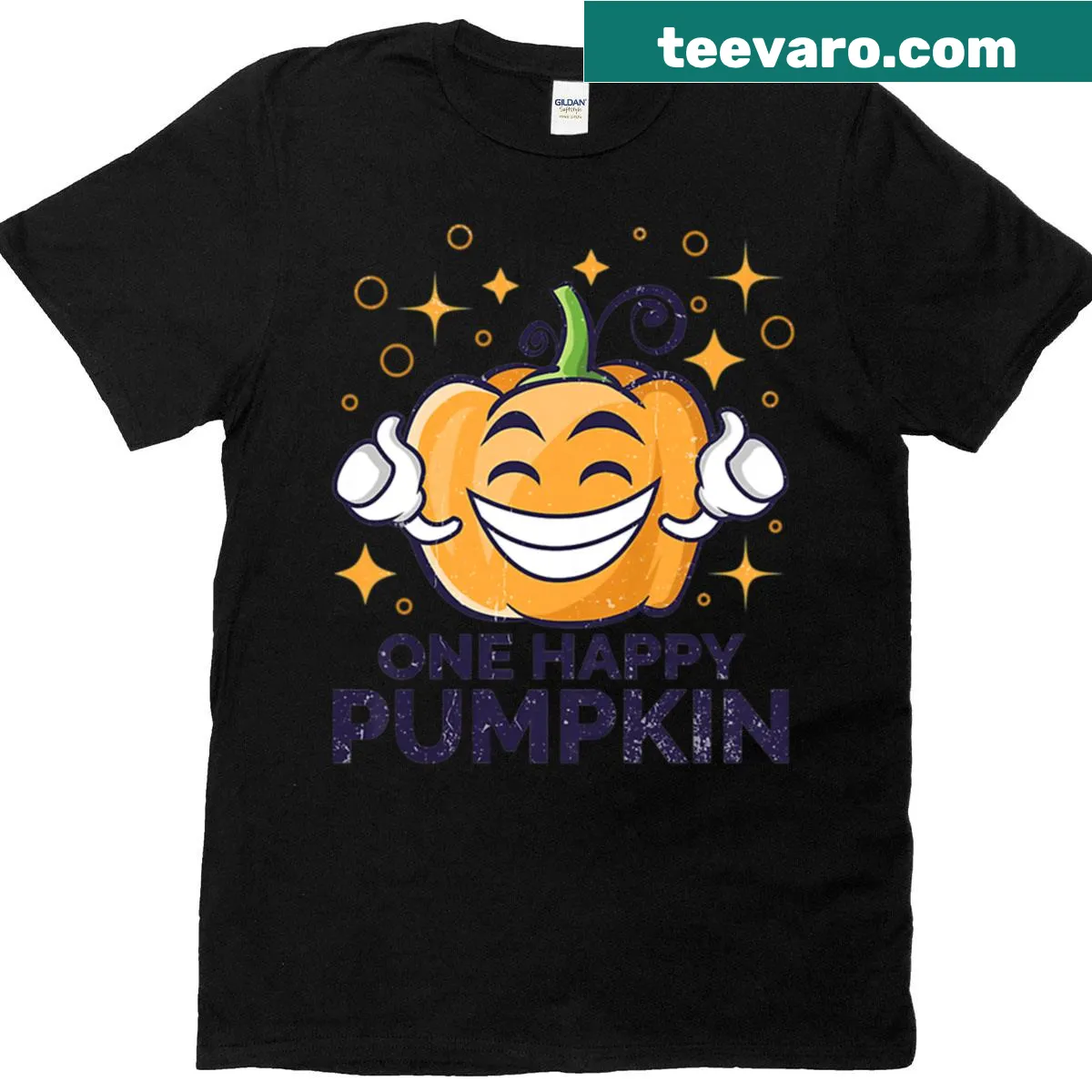 Cute kids' T-shirt with a happy jack-o-lantern illustration — on a men's t-shirt