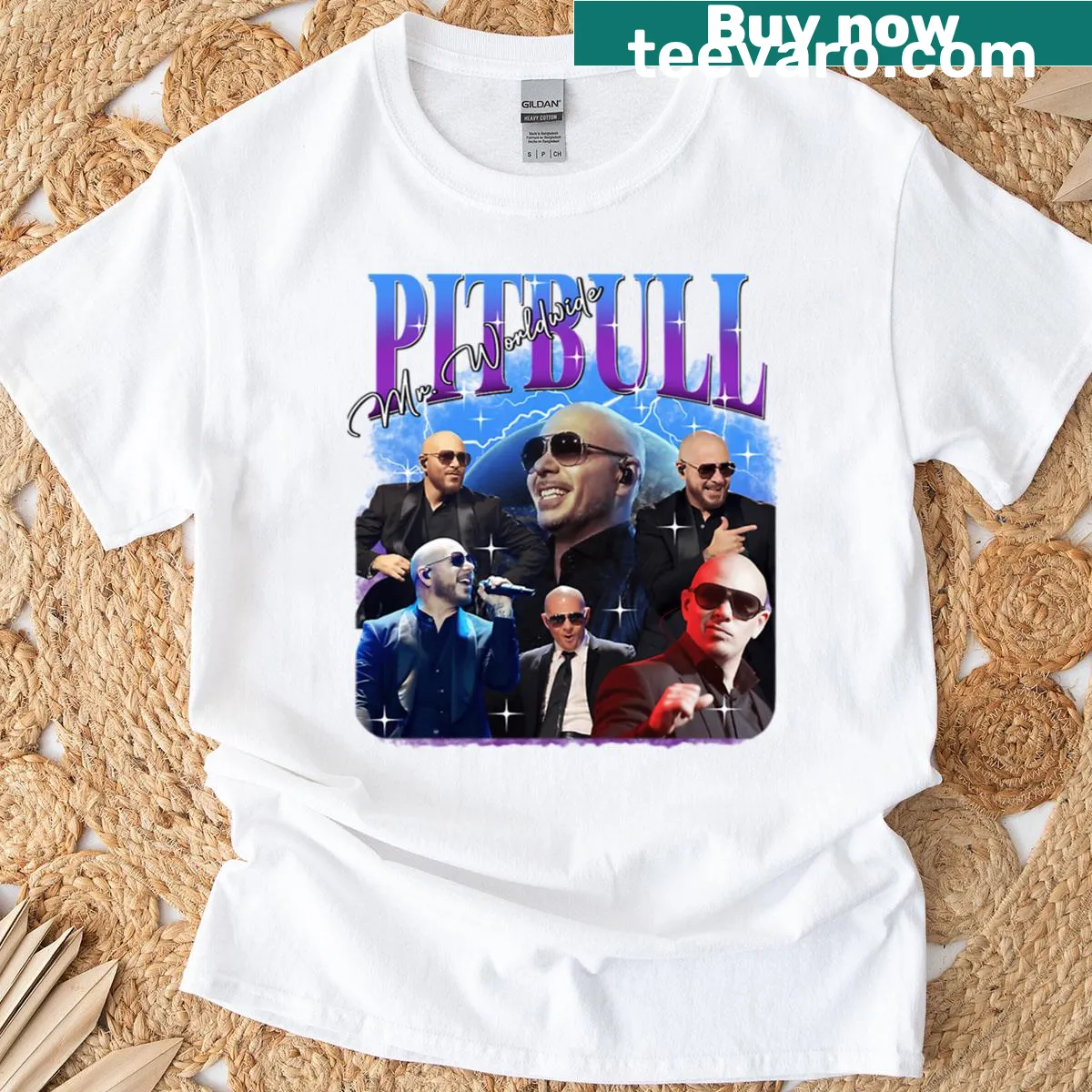 Retro 90s t-shirt featuring Pitbull MrWorldwide design — on a men's t-shirt