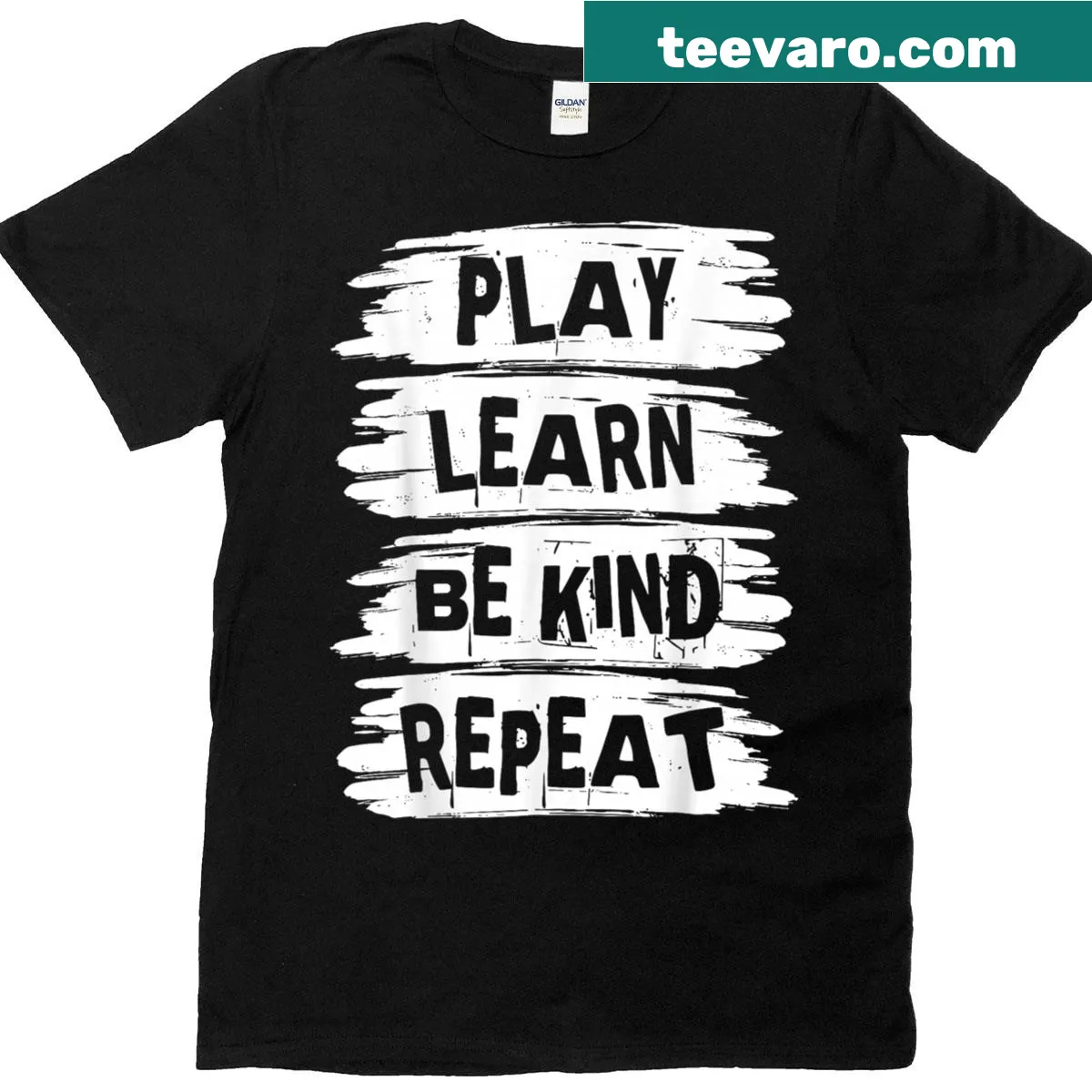 Kids T-shirt with the phrase 'Play Learn Be Kind Repeat' — on a men's t-shirt