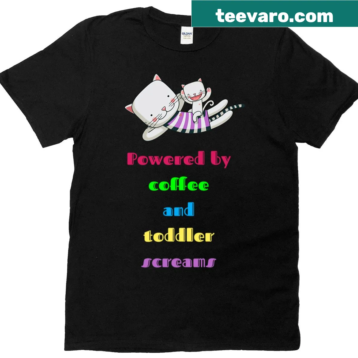 Humorous typography t-shirt for dads featuring coffee and toddler screams — on a men's t-shirt