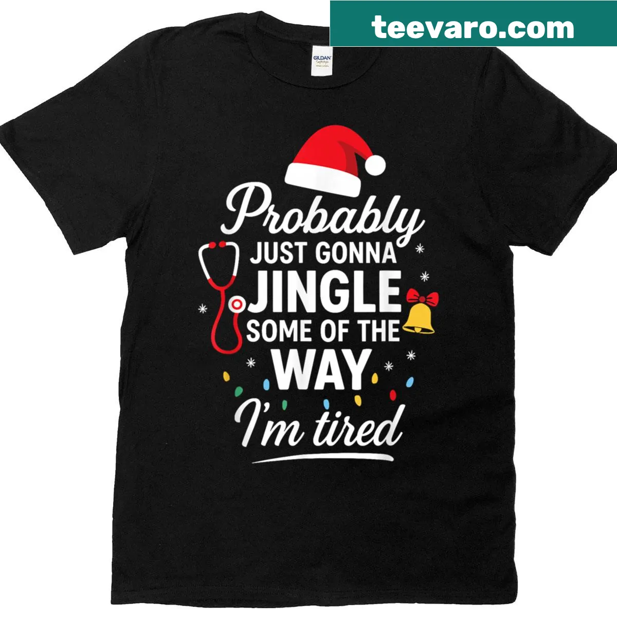 Funny Christmas nurse t-shirt with a humorous jingle design — on a men's t-shirt