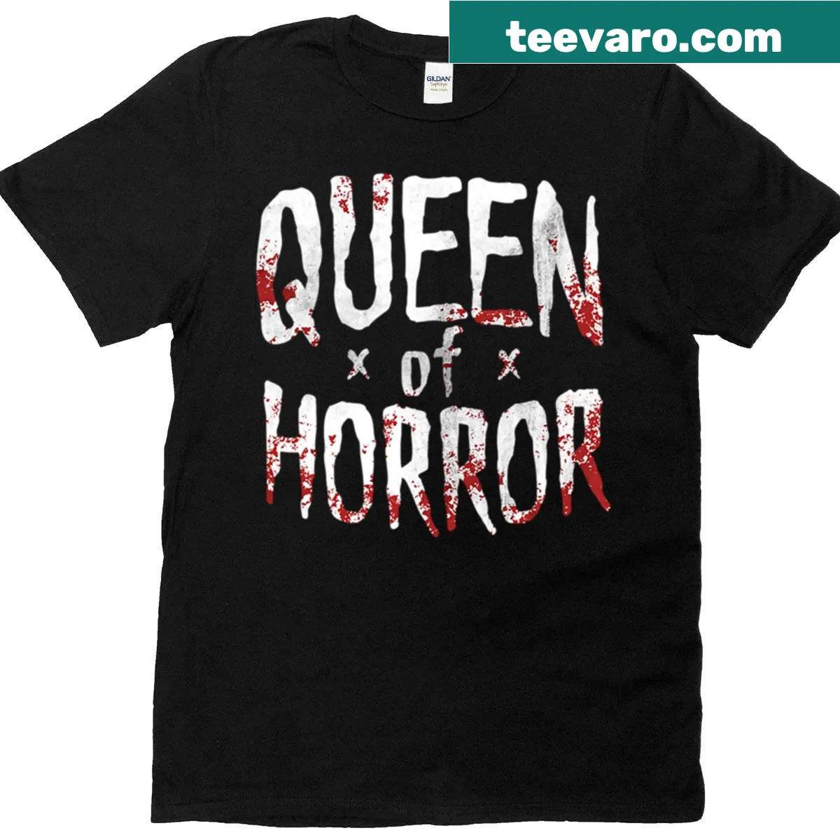 Funny horror-themed shirt for movie fans with Queen of Horror graphic — on a men's t-shirt