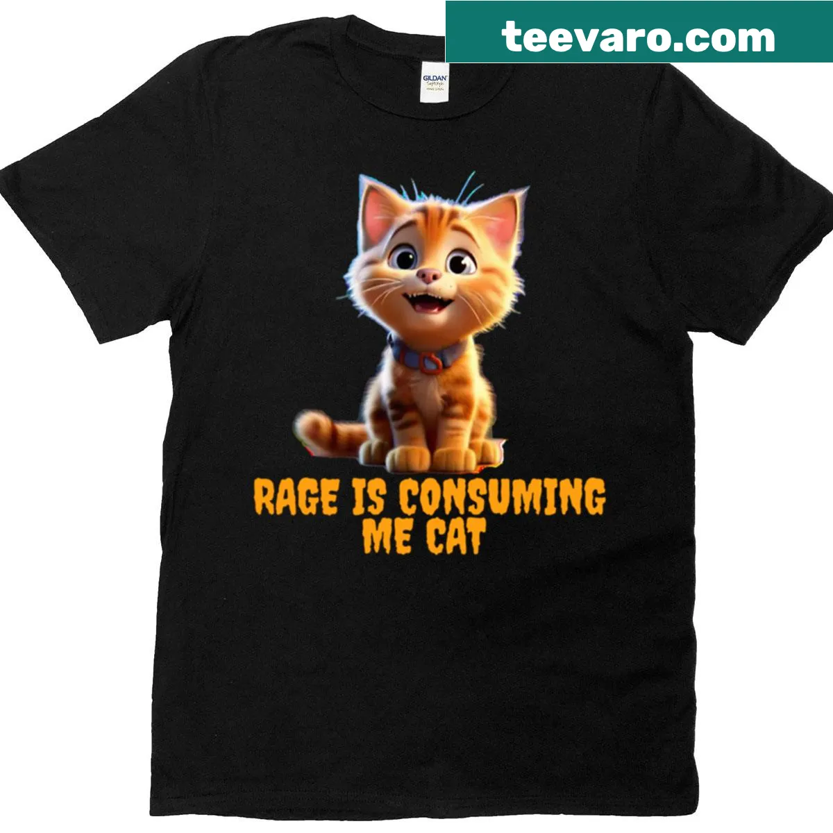Oversized T-shirt with angry cat graphic and text — on a men's t-shirt