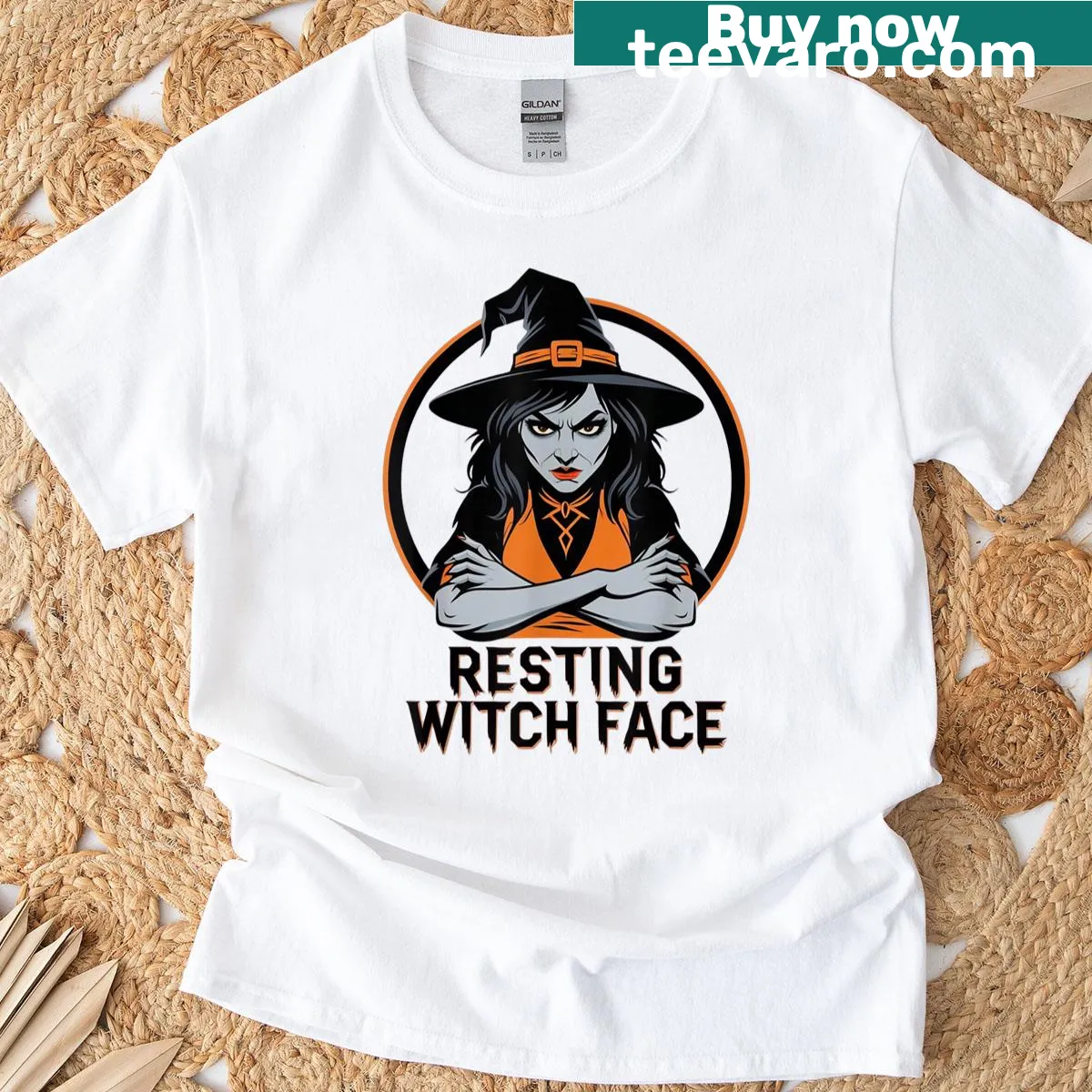 Funny Halloween design featuring Resting Witch Face graphic — on a men's t-shirt