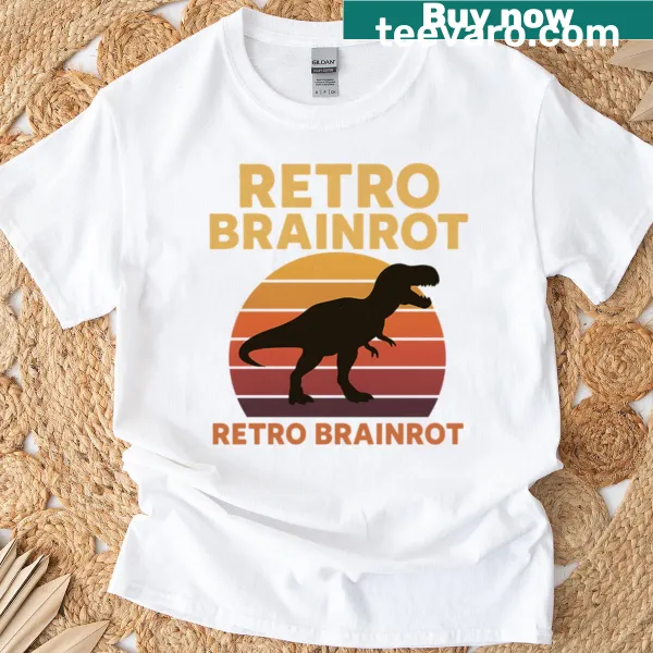 Oversized vintage meme t-shirt featuring a dinosaur and sunset design