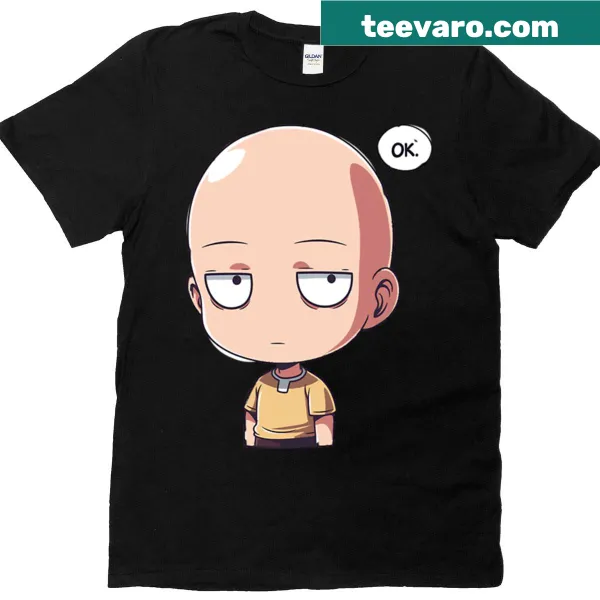 Cartoon Saitama design with flat face and the words 'Says Ok'