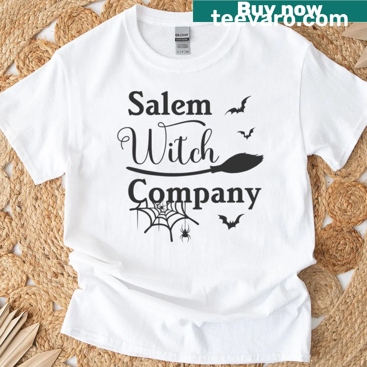 Artistic design representing Salem Witch Company on T-shirt — on a men's t-shirt
