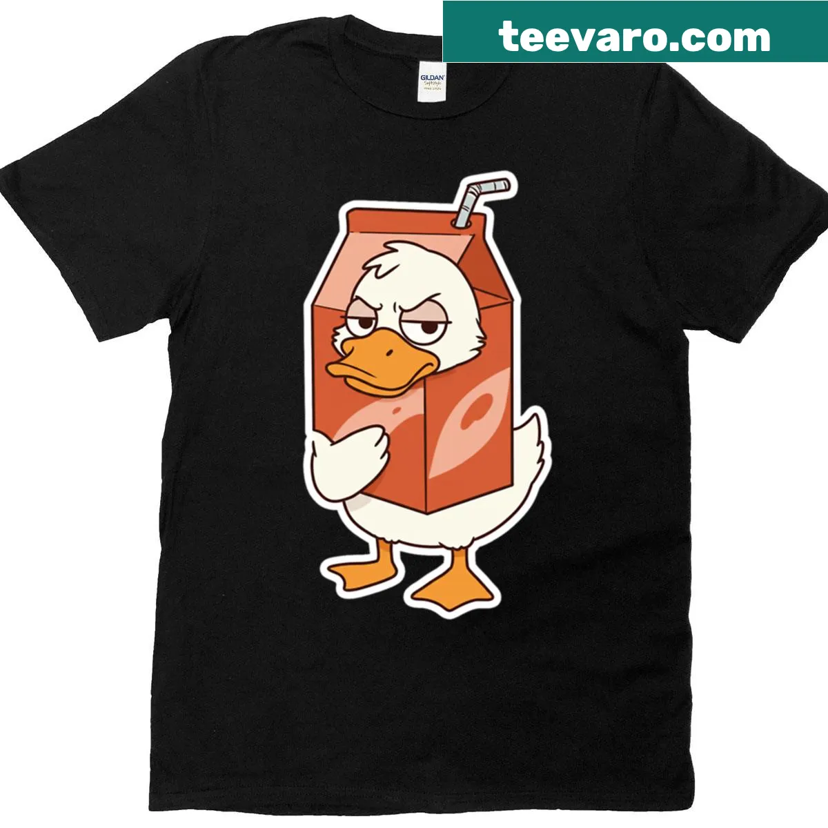 Cartoon duck holding soda in a sassy pose on T-shirt — on a men's t-shirt