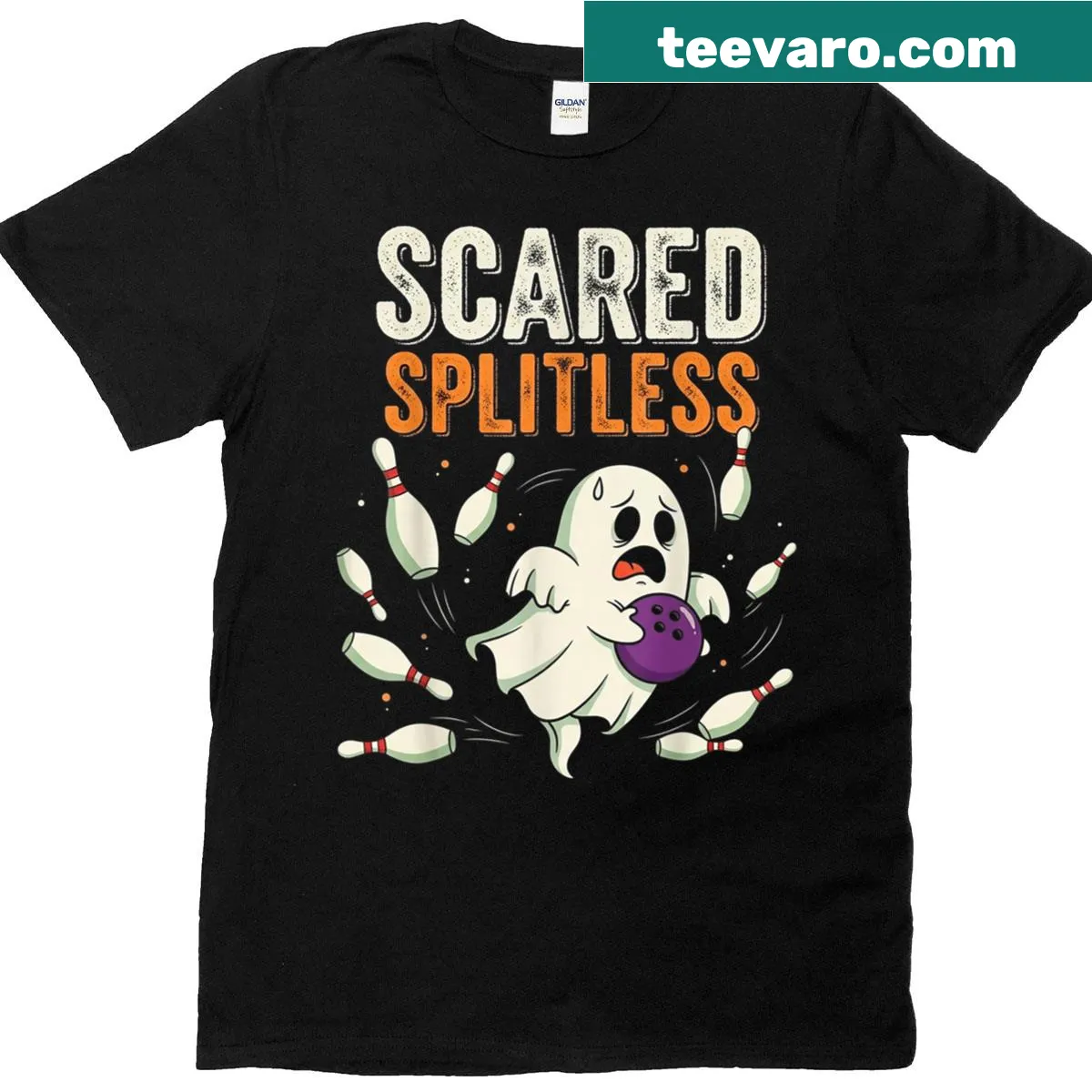 Funny ghost bowling graphic on a Halloween t-shirt — on a men's t-shirt