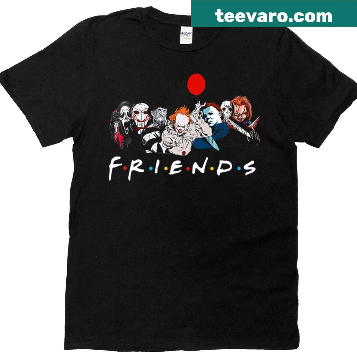 T-shirt featuring popular scary movie characters for horror fans — on a men's t-shirt
