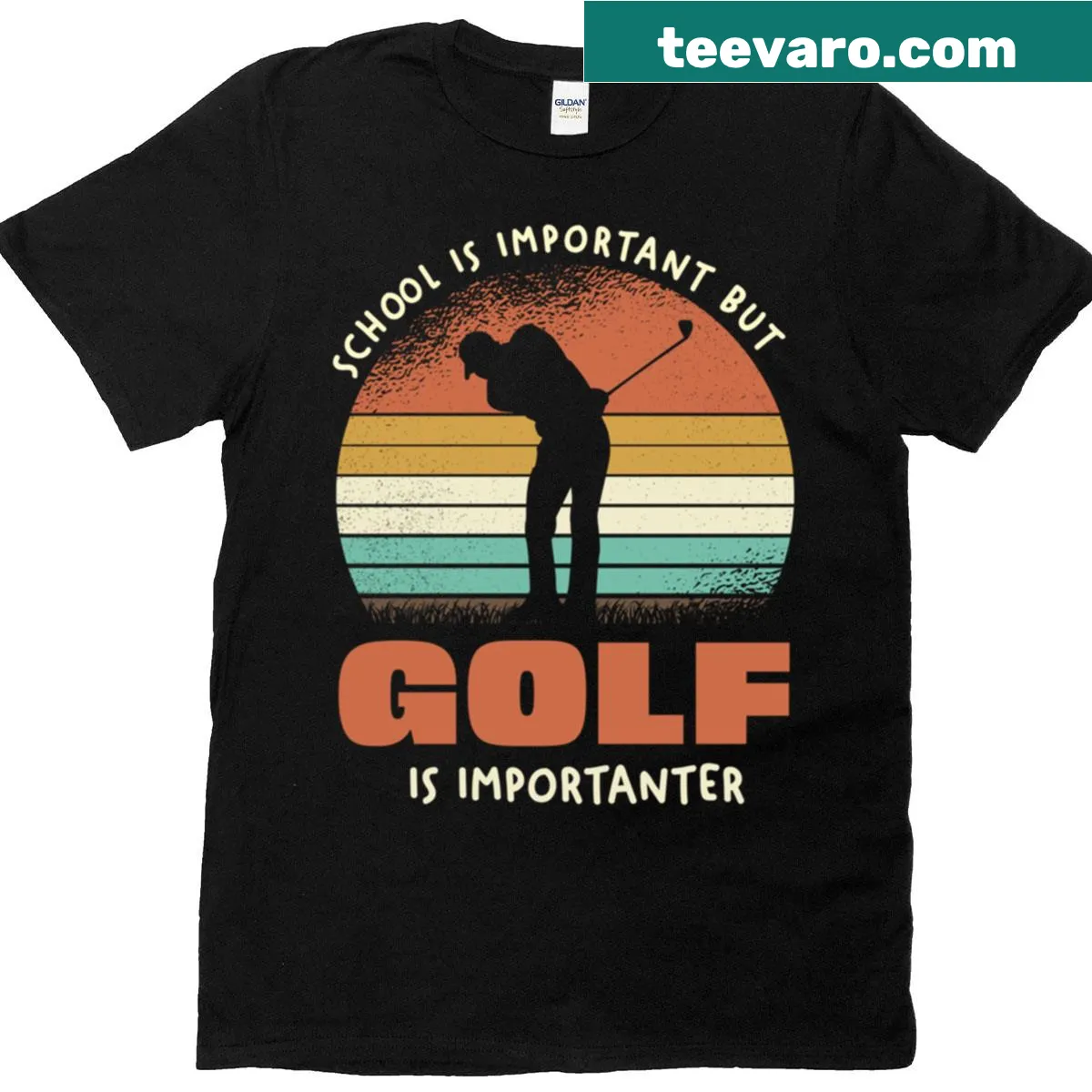 Funny t-shirt with School Is Important But Golf Is Importanter text — on a men's t-shirt