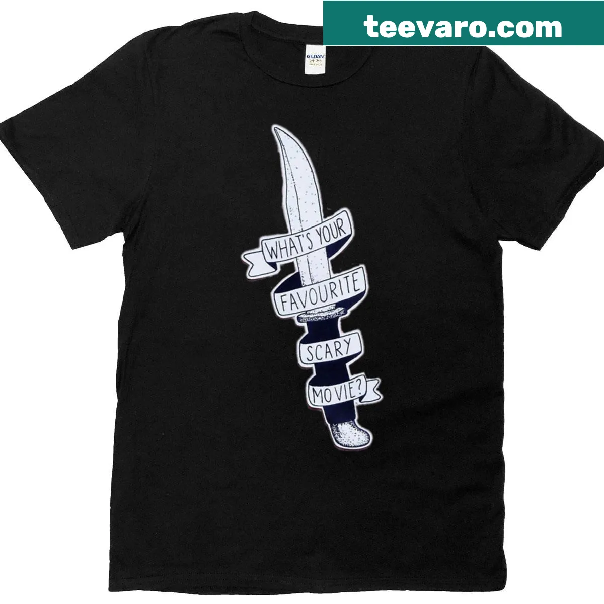Knife graphic T-shirt inspired by horror films — on a men's t-shirt