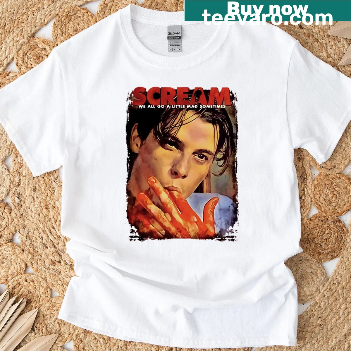 Graphic T-shirt featuring Billy Loomis from the Scream movie — on a men's t-shirt