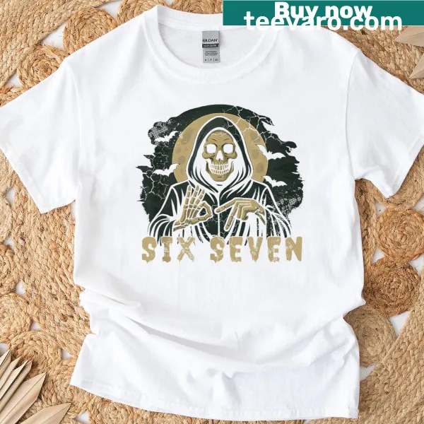 Grim reaper skeleton hand sign graphic T-shirt