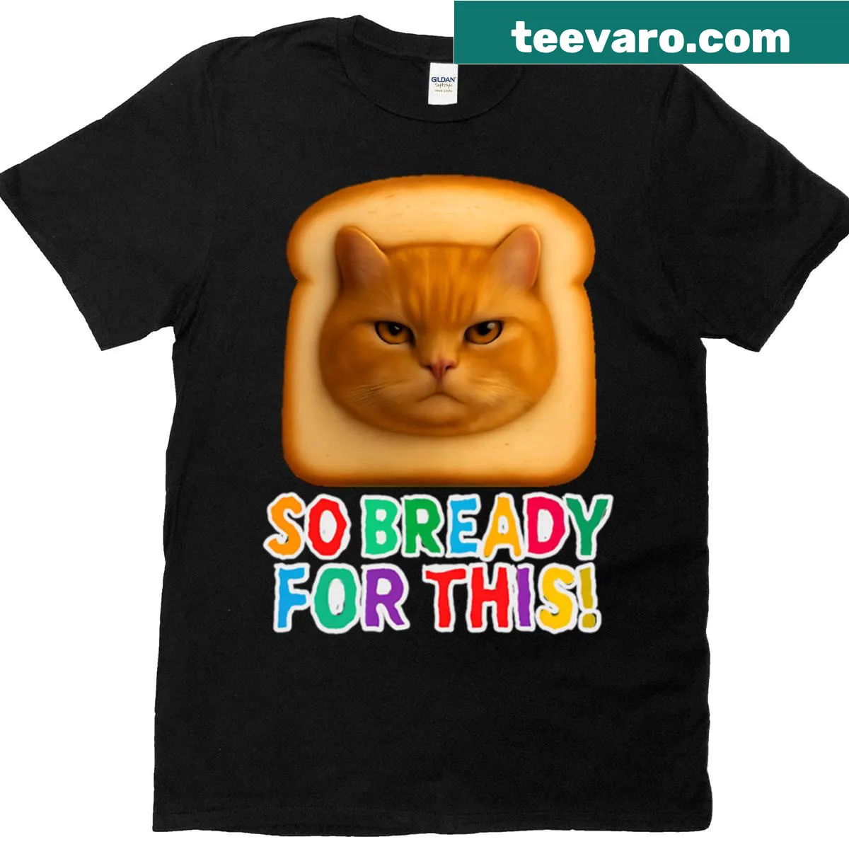 Cute t-shirt featuring a cat on a slice of toast — on a men's t-shirt