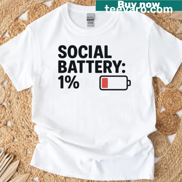 T-shirt with a funny introvert quote and battery graphic