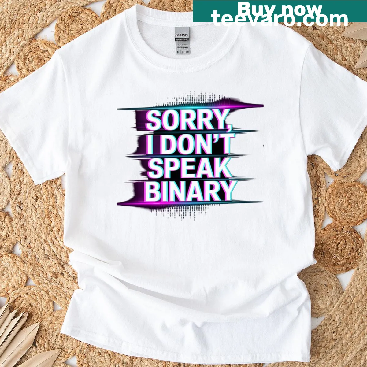 Tech-themed T-shirt with the phrase 'Sorry I Don’t Speak Binary' — on a men's t-shirt