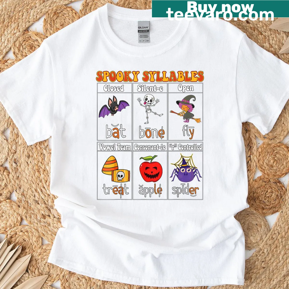 Funny Halloween t-shirt for teachers with spooky syllables design — on a men's t-shirt