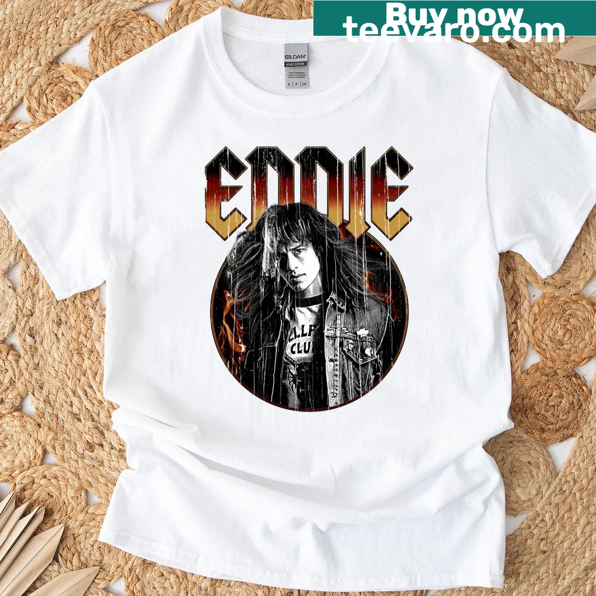 Vintage-style Eddie Munson Hellfire Club t-shirt — on a men's t-shirt