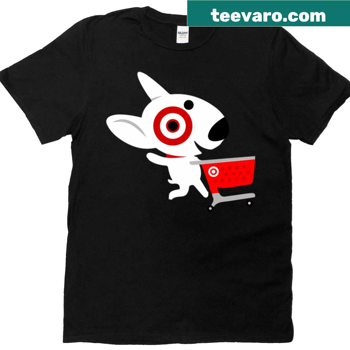 Vintage-style T-shirt with a happy dog and supermarket holiday theme — on a men's t-shirt