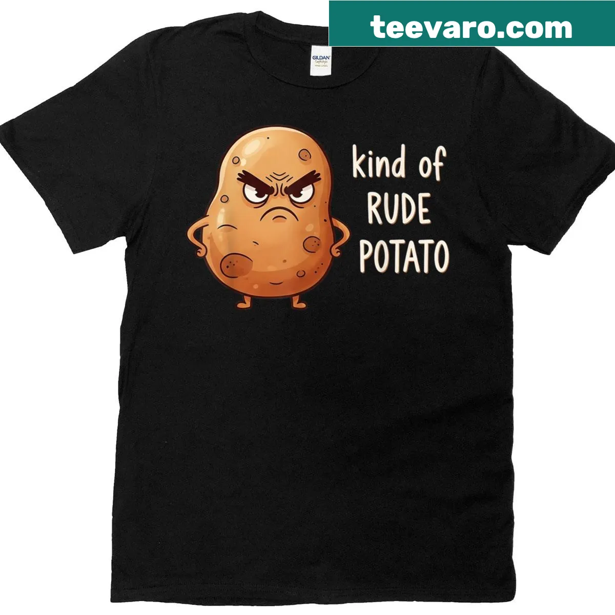 Cartoon potato graphic with humorous Thanksgiving text on T-shirt — on a men's t-shirt