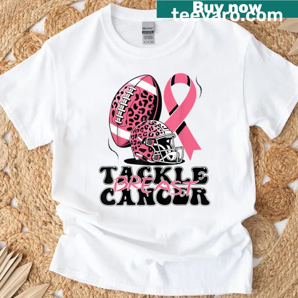 Football-themed breast cancer awareness t-shirt with bold graphics