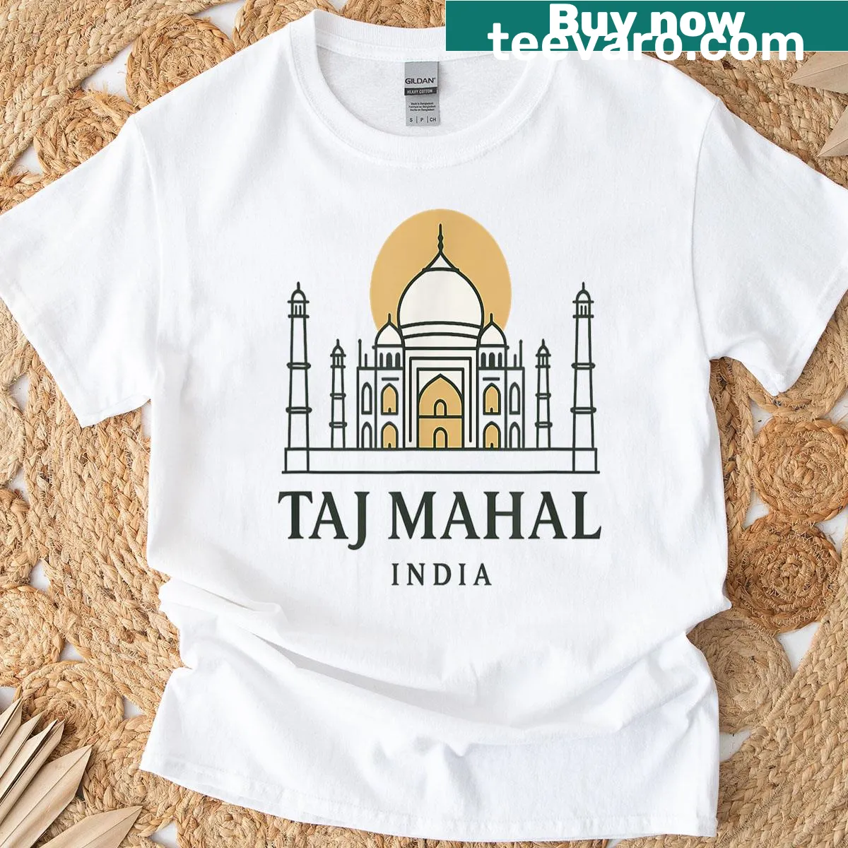 Minimalist silhouette t-shirt of the Taj Mahal — on a men's t-shirt