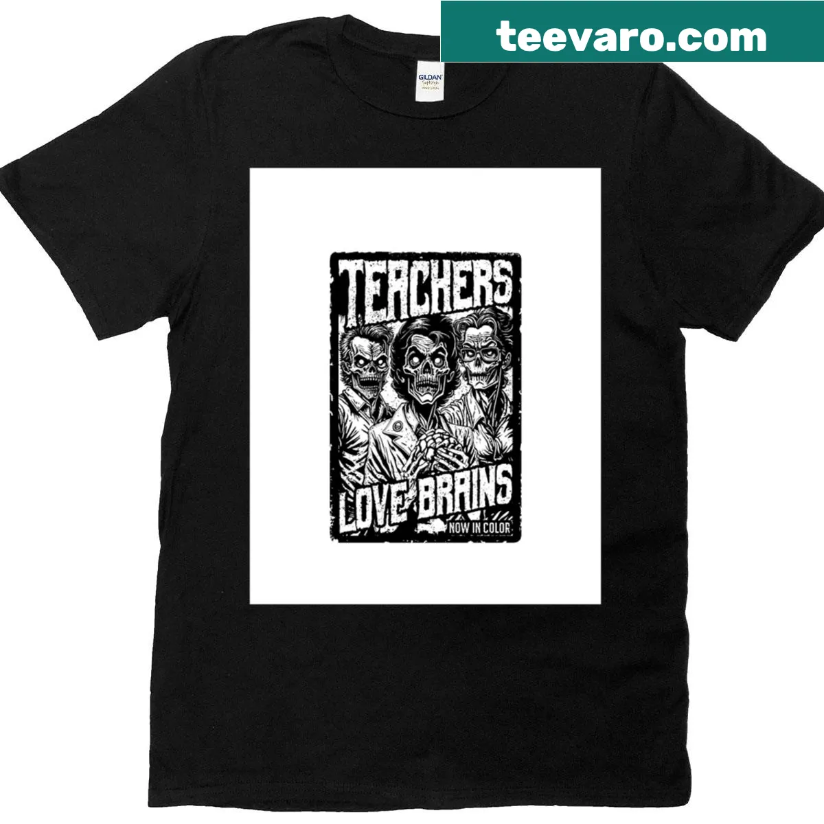 T-shirt with humorous 'Teachers Love Brains' graphic for Halloween — on a men's t-shirt