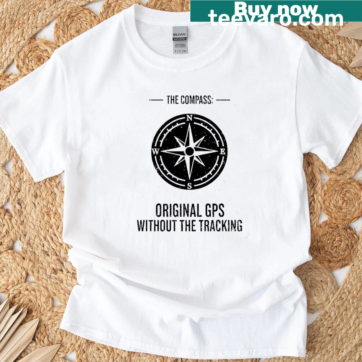 Humorous T-shirt with 'Original GPS Without The Tracking' text — on a men's t-shirt