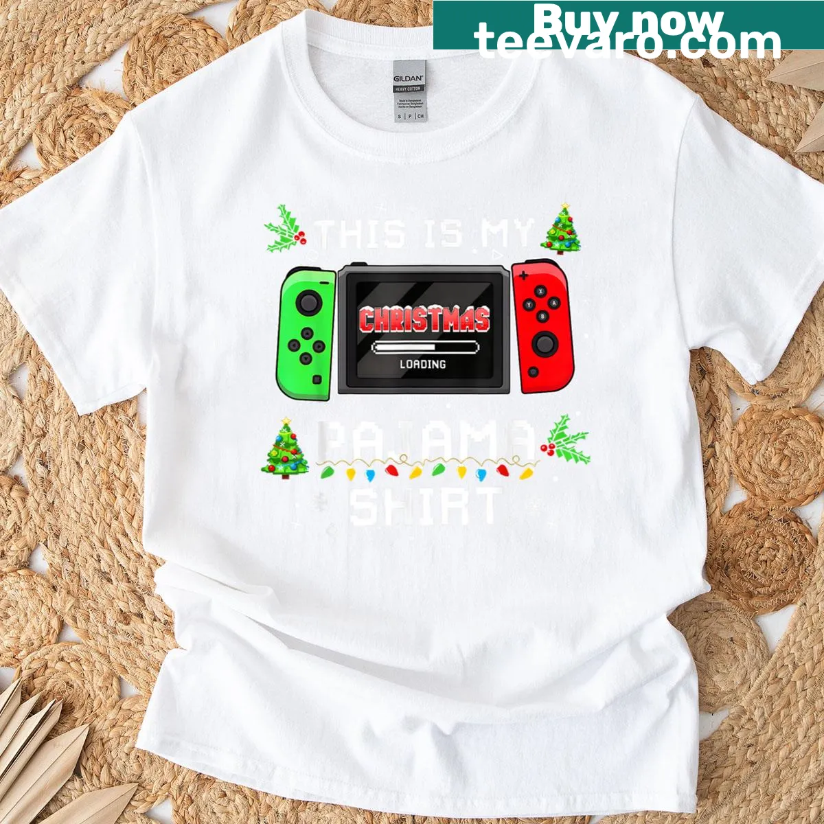 Christmas pajama t-shirt for gamers featuring playful text — on a men's t-shirt