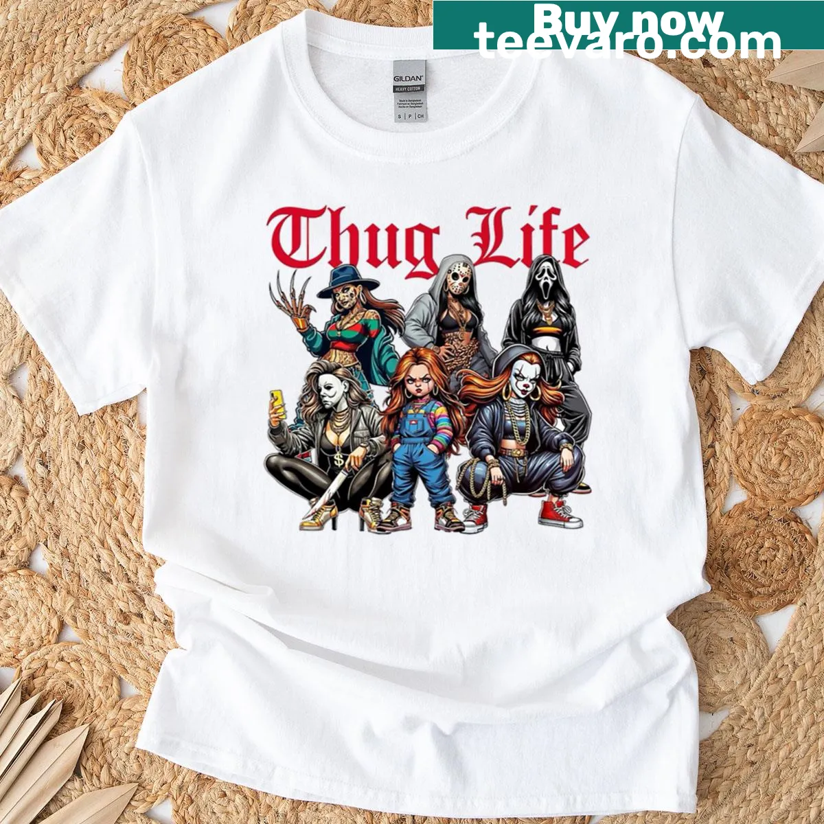 Edgy Thug Life Halloween typography t-shirt — on a men's t-shirt
