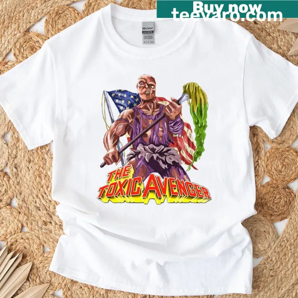 Toxic Avenger t-shirt featuring bold illustrations of the character