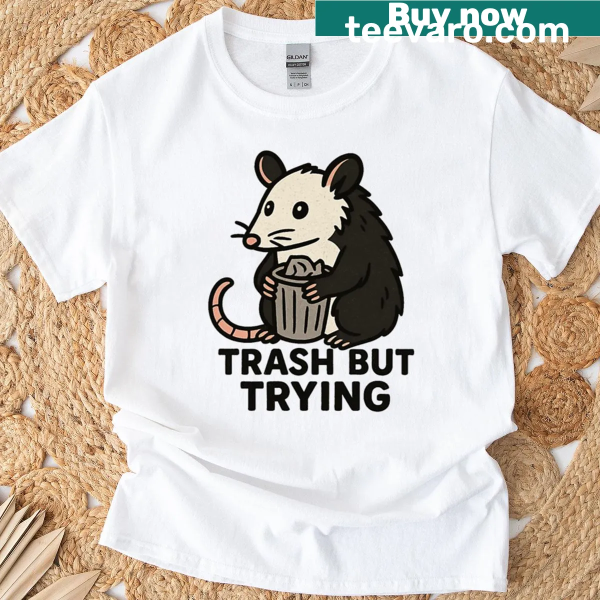 Funny possum graphic t-shirt with cute slogan — on a men's t-shirt