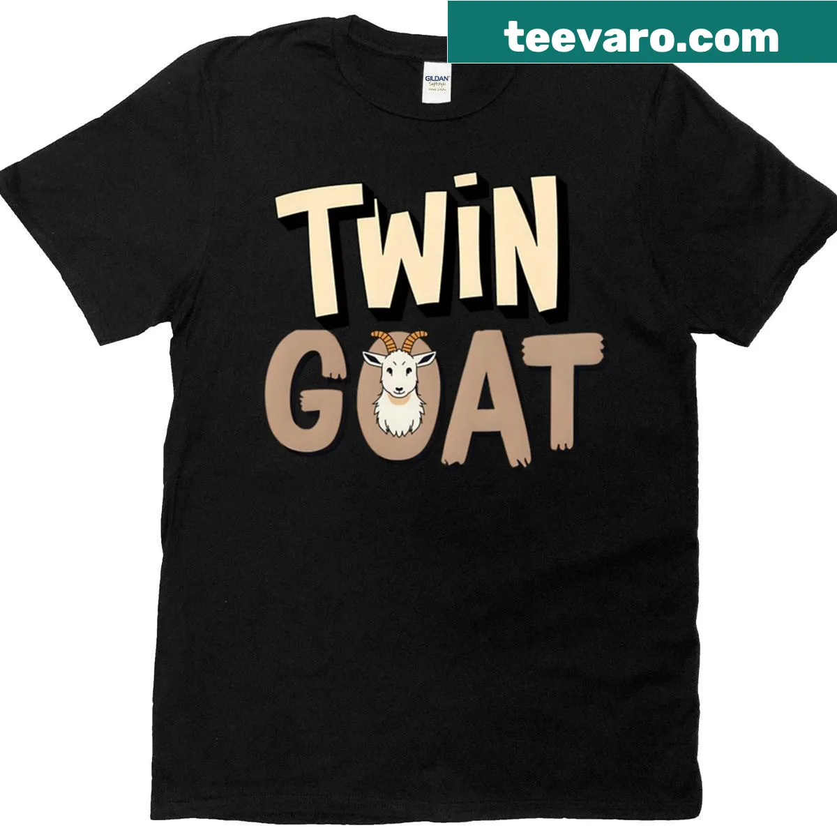 Funny T-shirt featuring twin goats and slang design — on a men's t-shirt