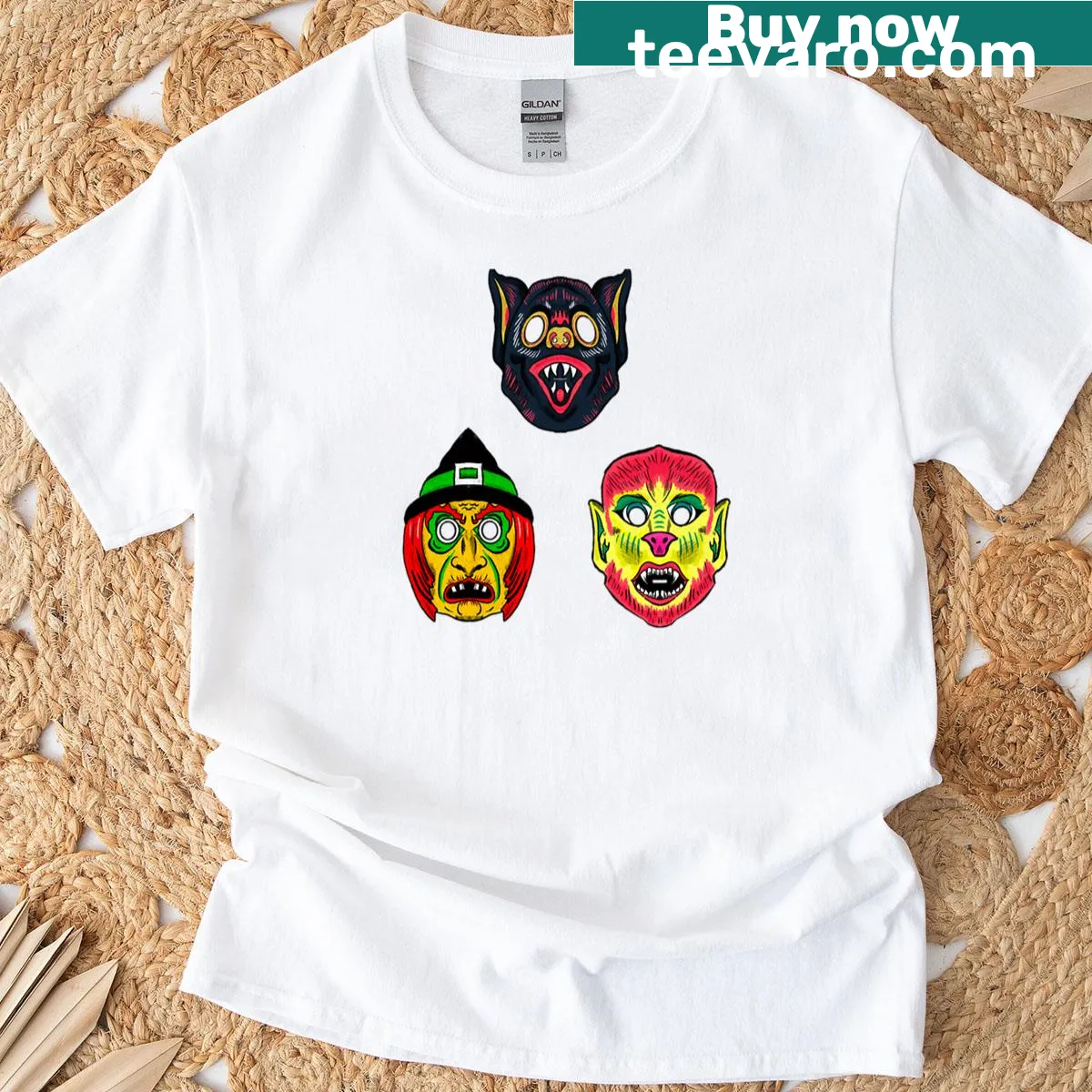 Vintage-style Halloween t-shirt with retro 80s horror graphics — on a men's t-shirt