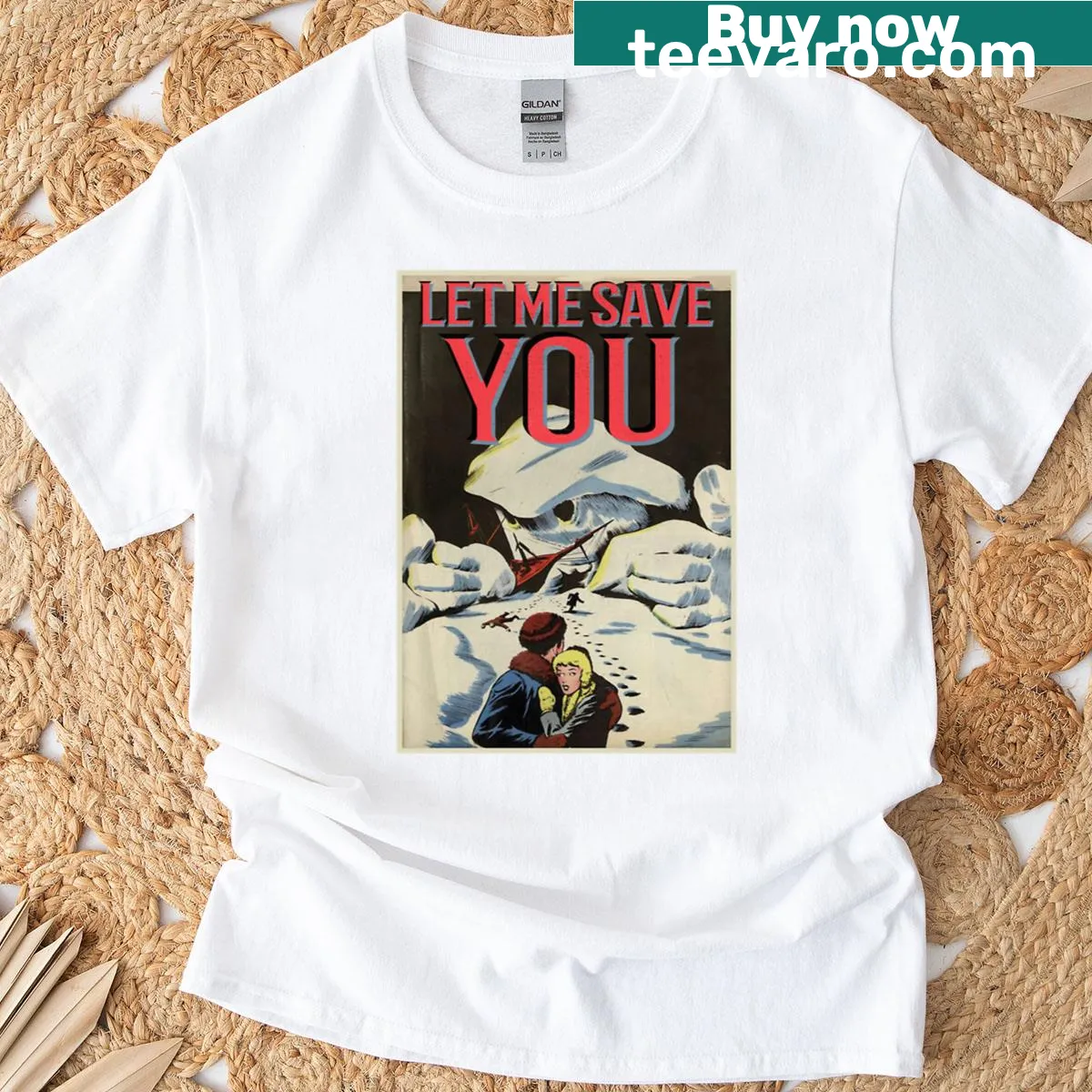 Vintage horror poster featuring a snow monster in Arctic ice — on a men's t-shirt
