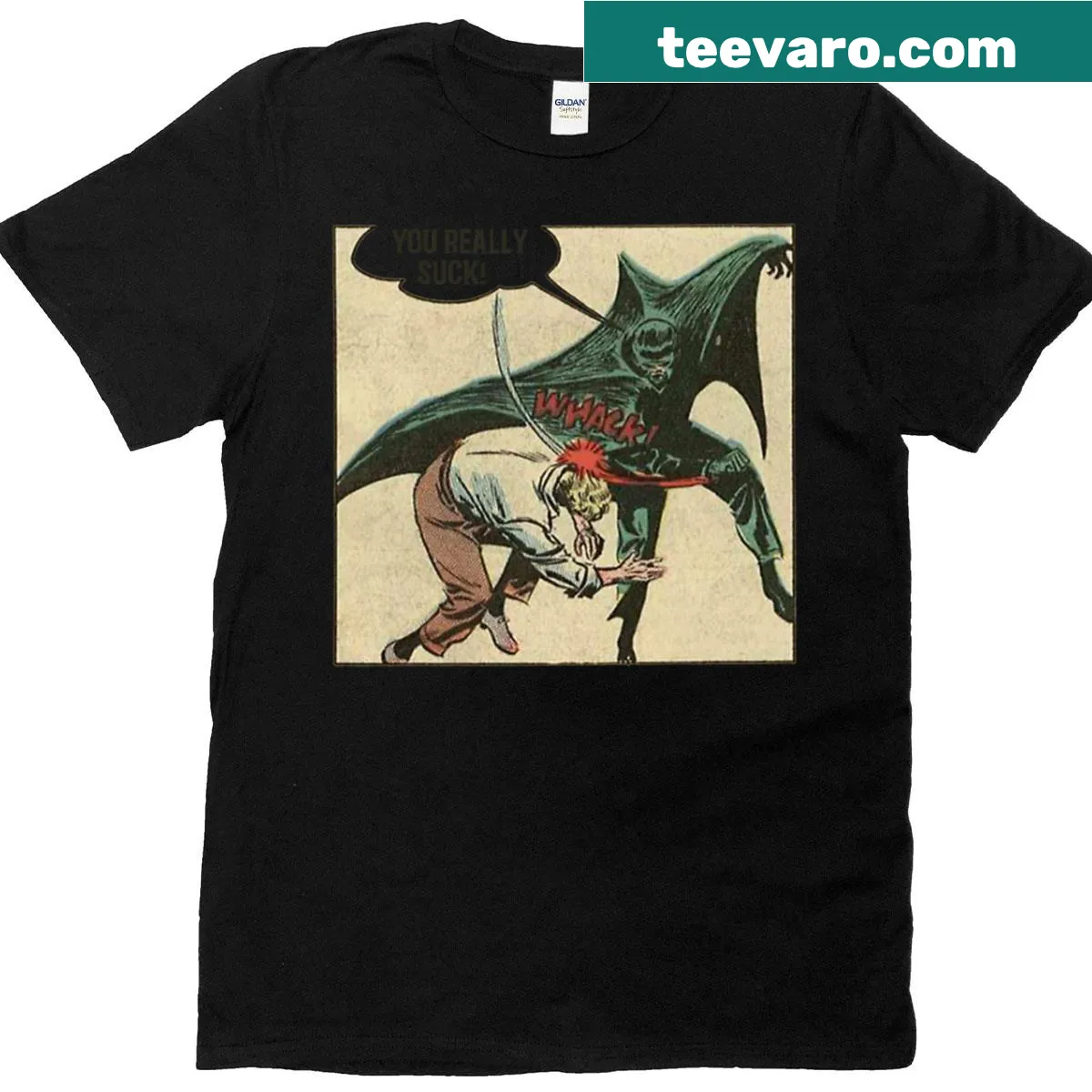 Distressed t-shirt with vintage bat graphic for horror enthusiasts — on a men's t-shirt
