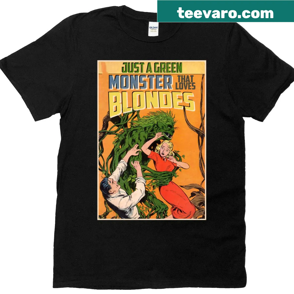 Vintage horror-themed t-shirt with a classic monster poster design — on a men's t-shirt