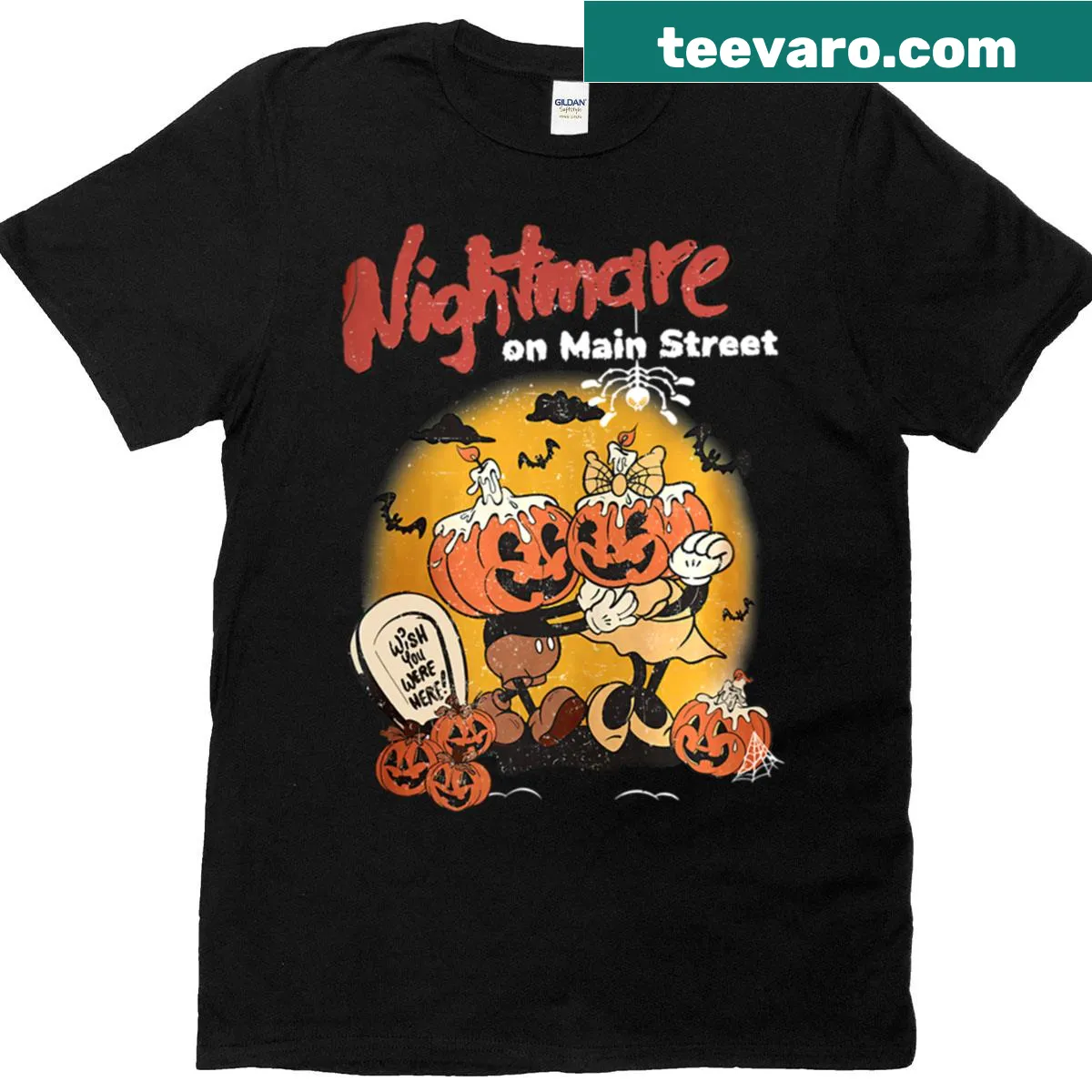 Vintage Halloween shirt with ghosts and jack-o'-lanterns — on a men's t-shirt