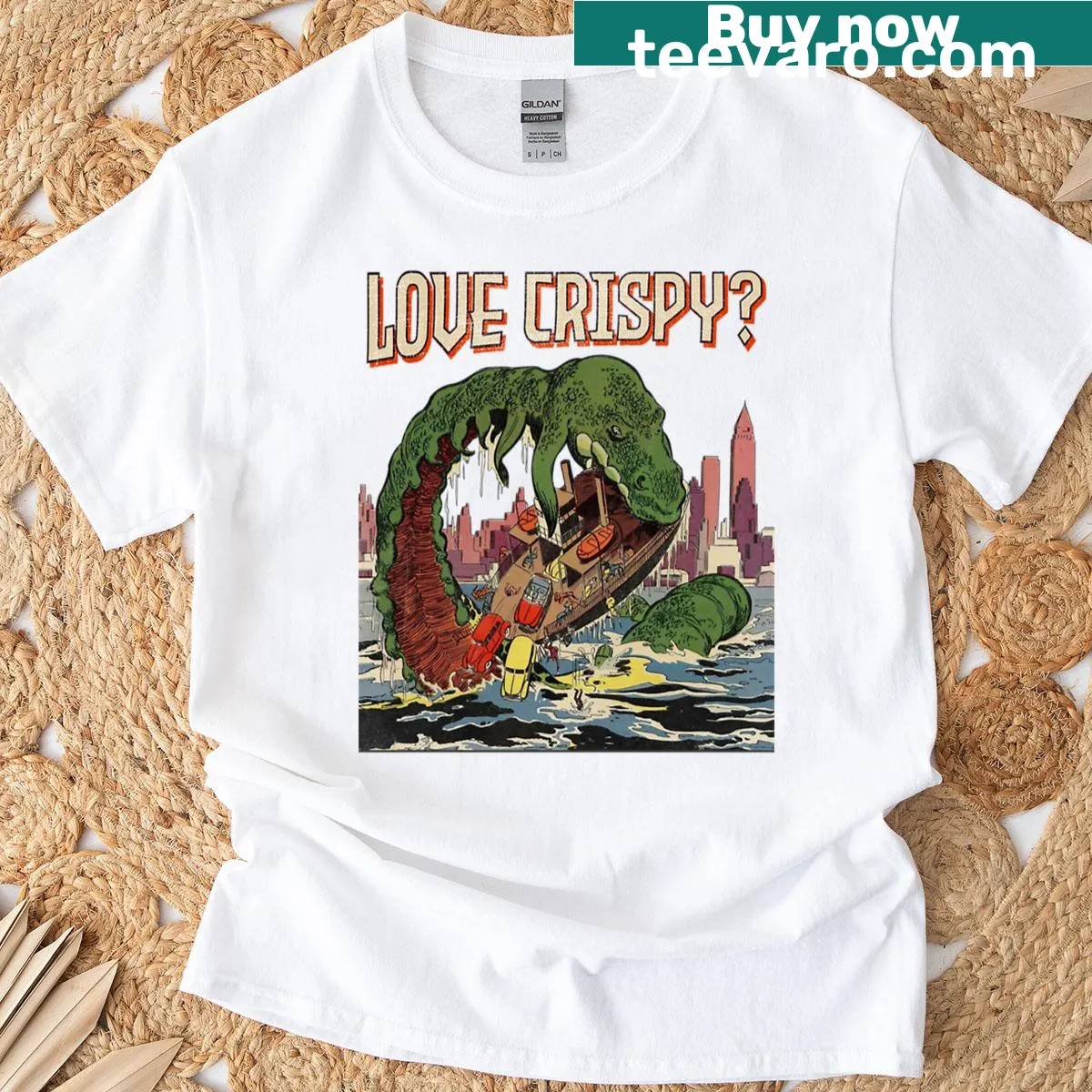 Vintage sea monster worm graphic on a retro horror t-shirt — on a men's t-shirt