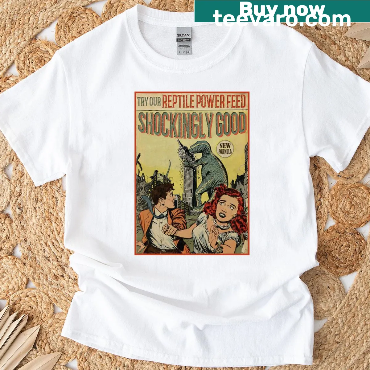 Vintage monster T-shirt featuring a reptile graphic — on a men's t-shirt
