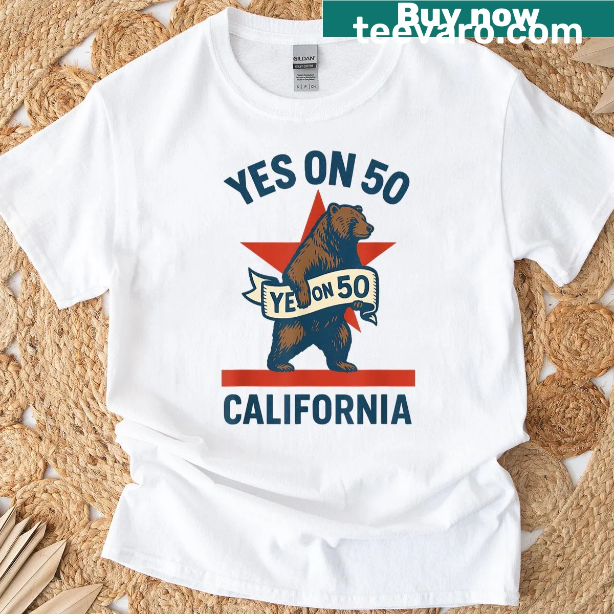 Patriotic T-shirt supporting Prop 50 with bold text — on a men's t-shirt