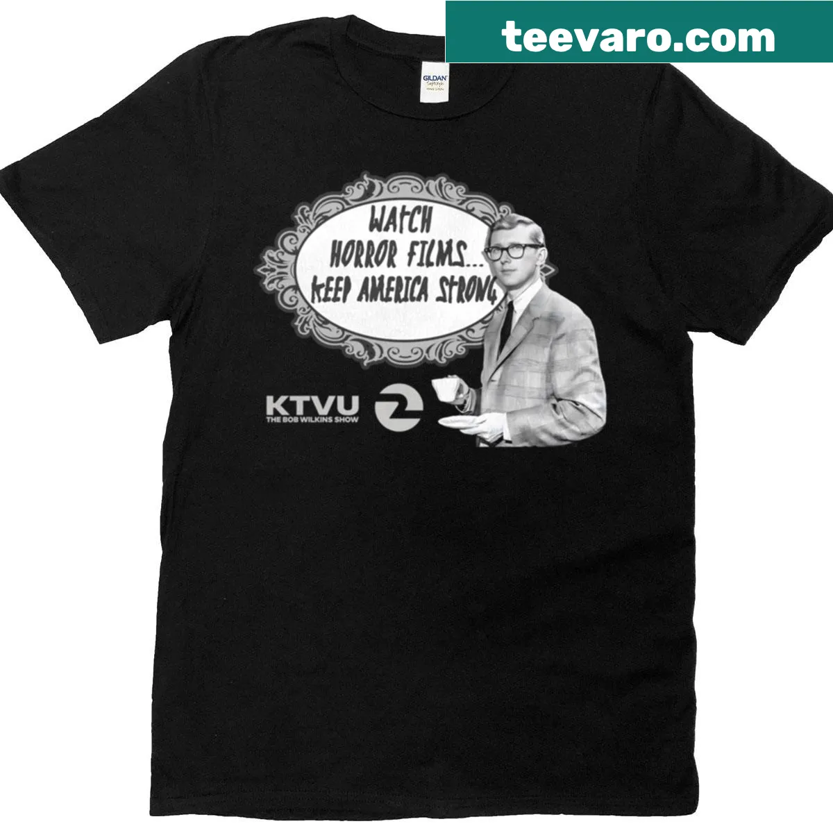 Nostalgic T-shirt featuring Bob Wilkins for horror movie lovers — on a men's t-shirt