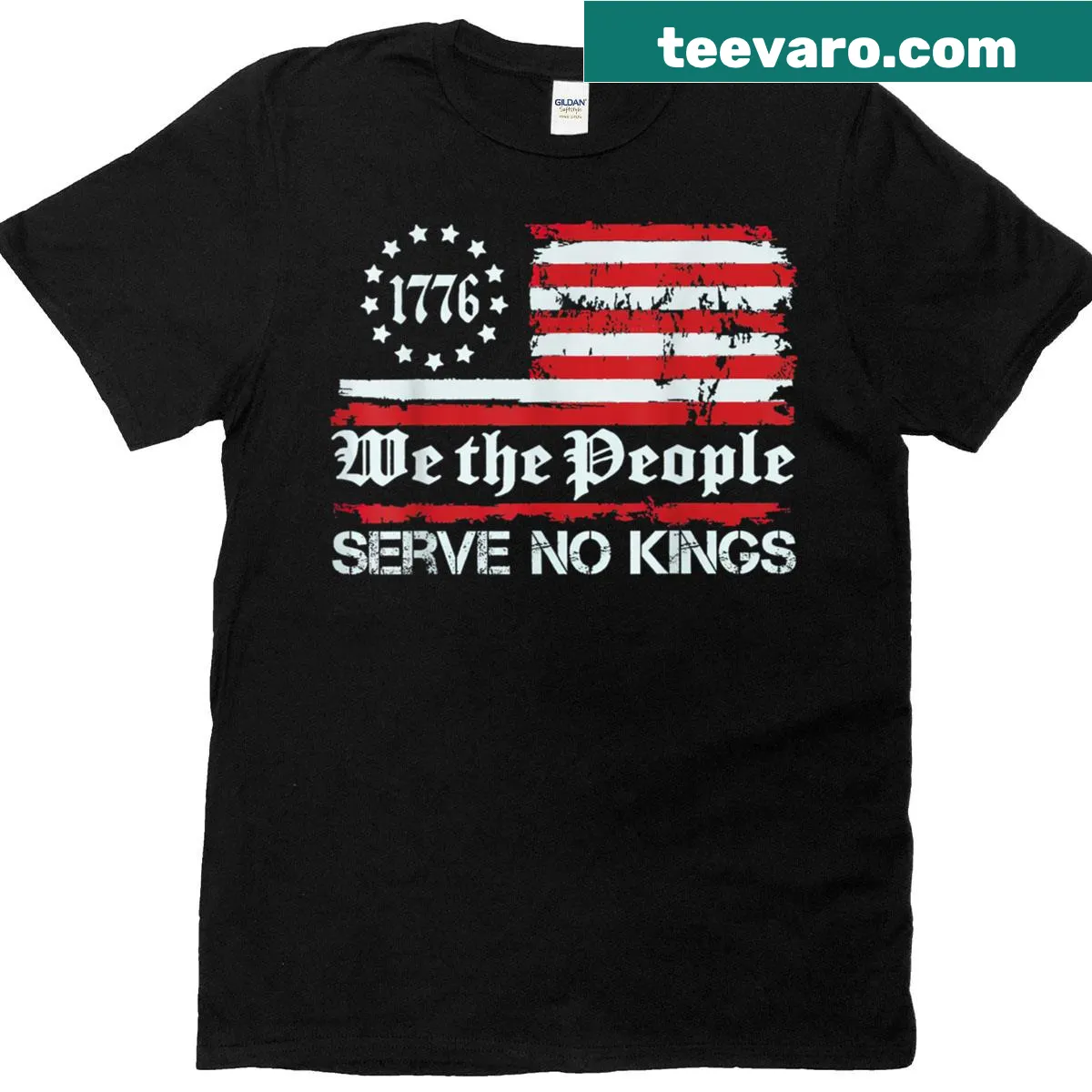 Patriotic t-shirt with We The People Serve No Kings text — on a men's t-shirt