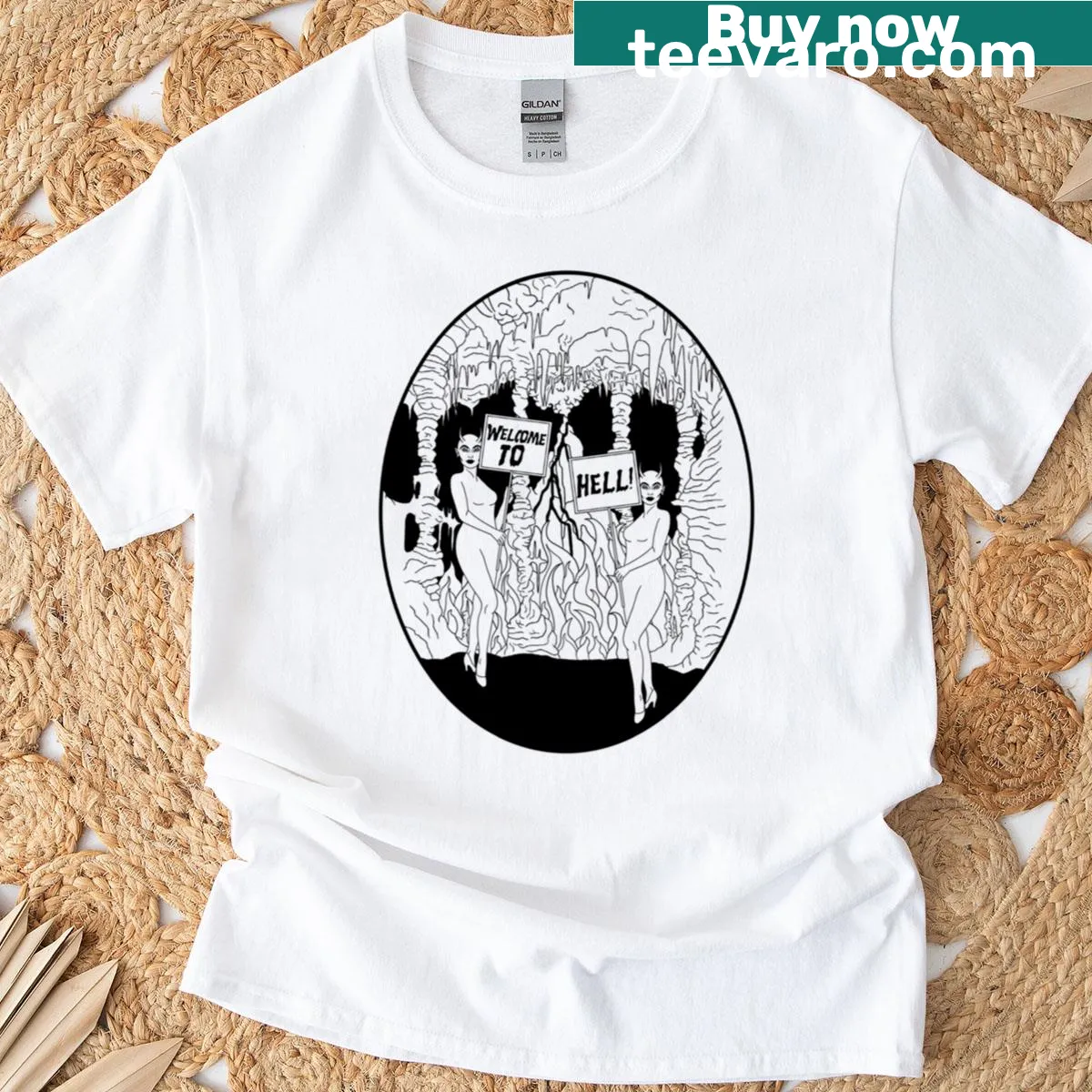 Cheeky t-shirt with 'Welcome To Hell' text — on a men's t-shirt