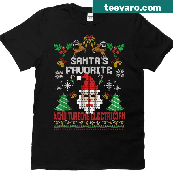 Santa with wind turbines on a Christmas-themed T-shirt