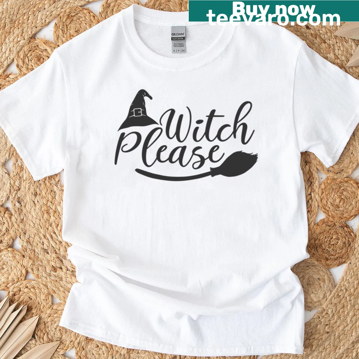 Witch Please t-shirt with playful typography — on a men's t-shirt