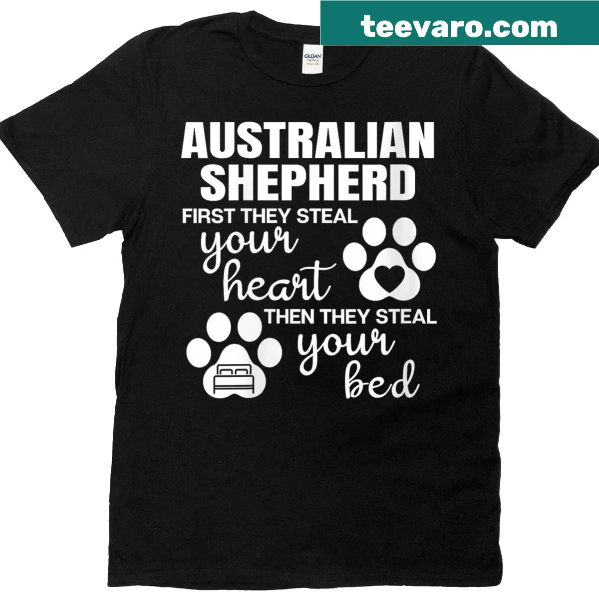 A heartfelt Australian Shepherd quote with a paw print on a T-shirt — on a men's t-shirt