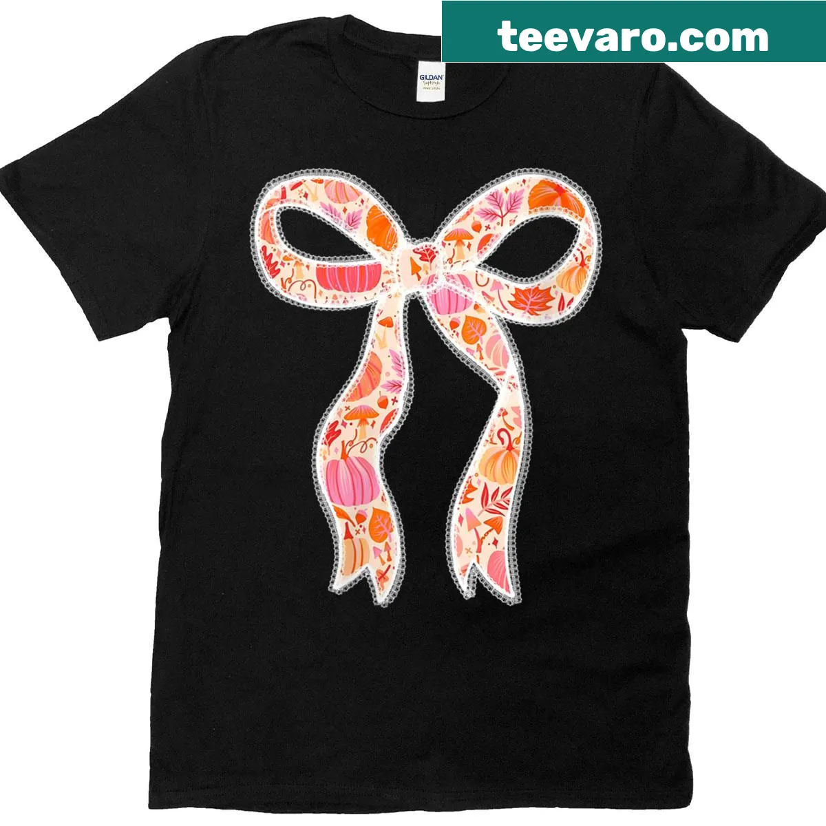 Cute bow and pumpkin graphic for fall — on a men's t-shirt